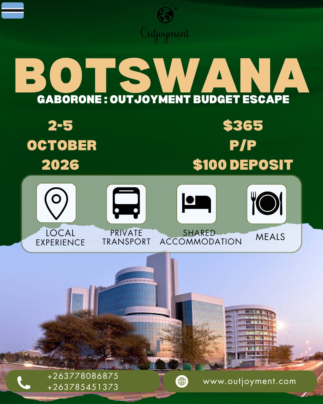 Gaborone Botswana budget escape flyer